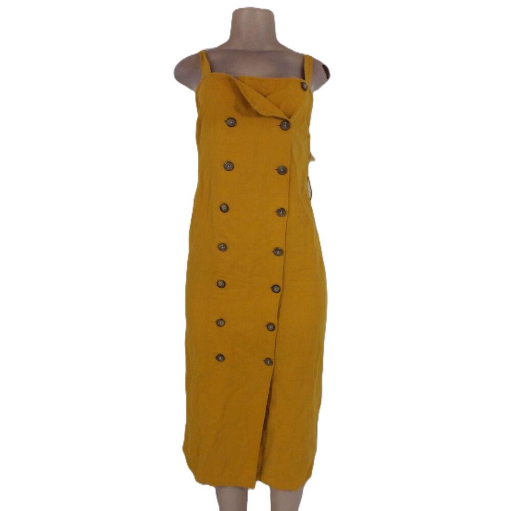 Topshop Mustard Double Button Front Sleeveless Midi Dress 4 - Picture 8 of 8